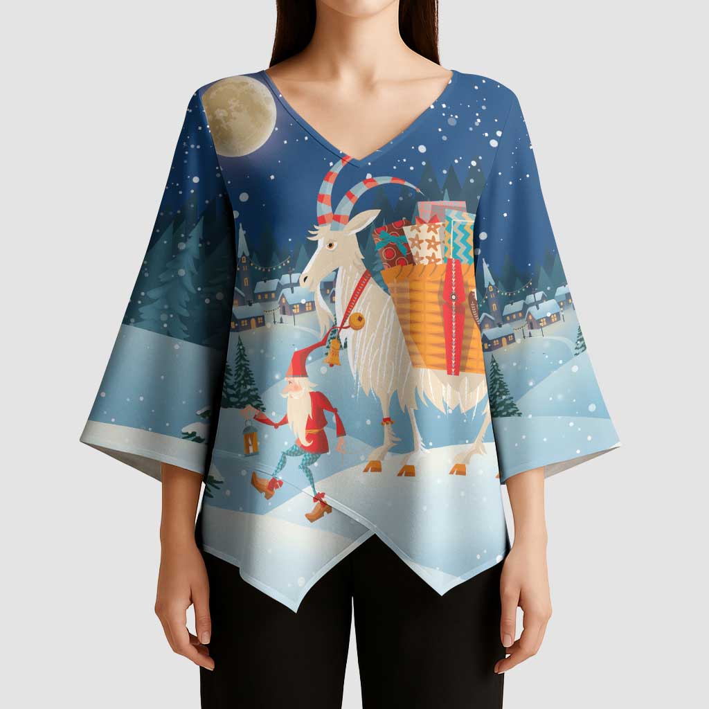 Sweden christmas Kimono Sleeve Blouse Scandinavian Tomte and Yule Goat Christmas - Wonder Print Shop