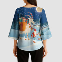 Sweden christmas Kimono Sleeve Blouse Scandinavian Tomte and Yule Goat Christmas - Wonder Print Shop