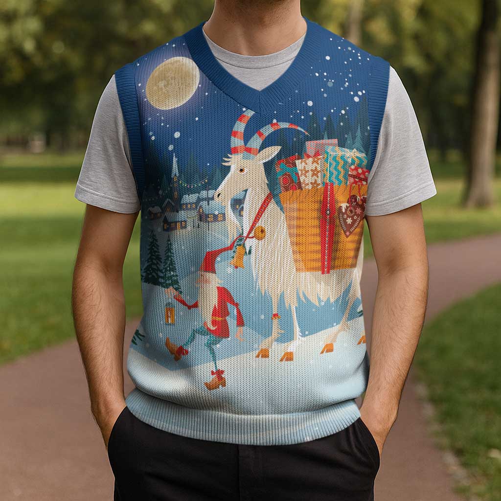 Sweden Christmas Knitted V-Neck Vest Scandinavian Tomte and Yule Goat Christmas - Wonder Print Shop