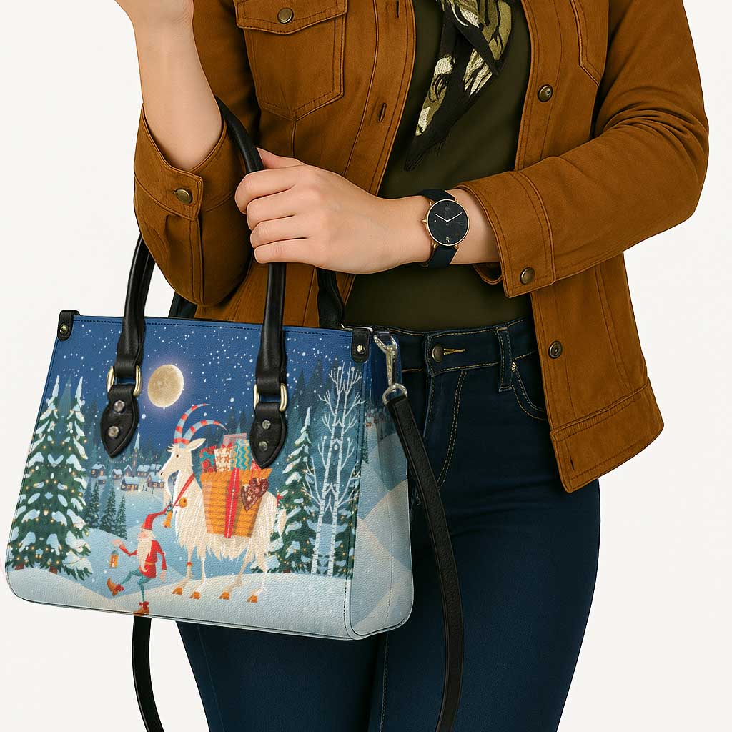 Sweden christmas Leather Bag Scandinavian Tomte and Yule Goat Christmas - Wonder Print Shop