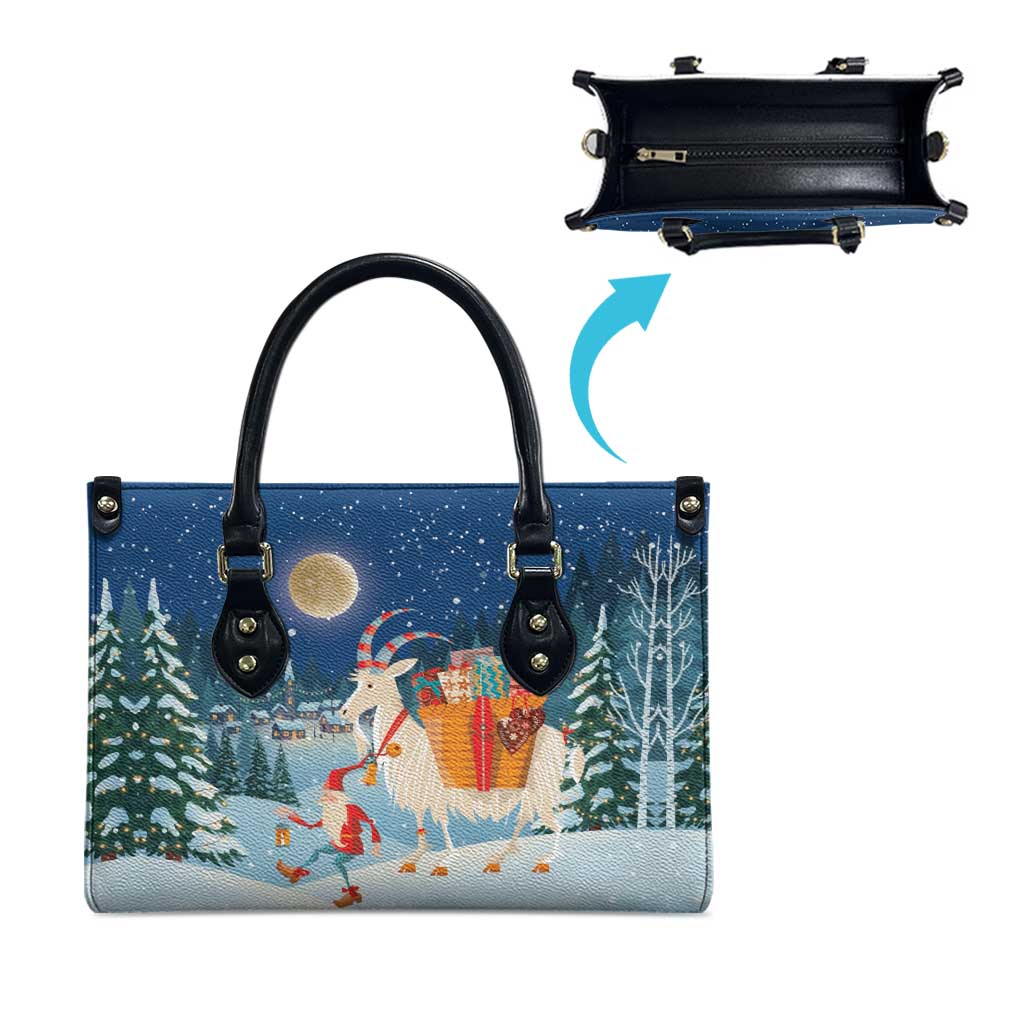 Sweden christmas Leather Bag Scandinavian Tomte and Yule Goat Christmas - Wonder Print Shop