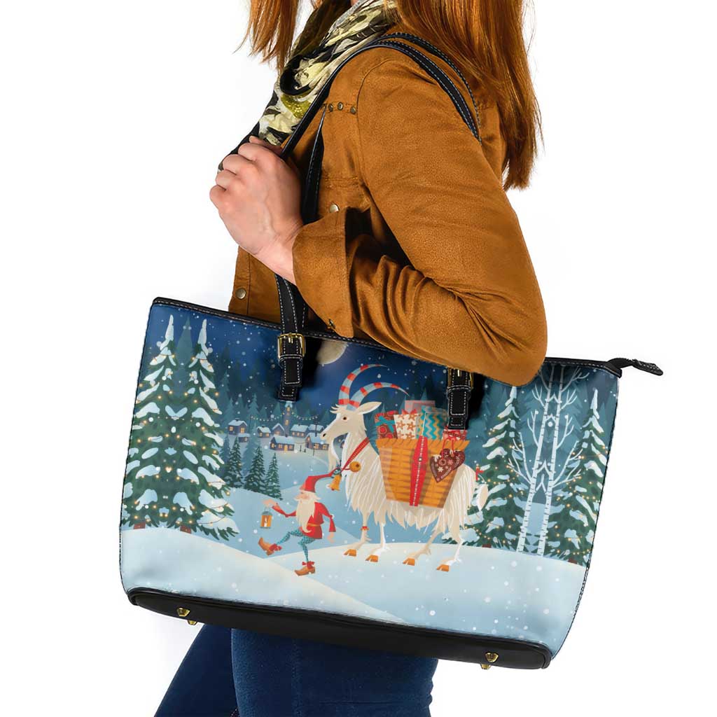 Sweden christmas Leather Tote Bag Scandinavian Tomte and Yule Goat Christmas - Wonder Print Shop