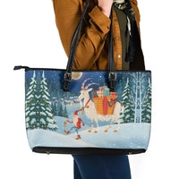 Sweden christmas Leather Tote Bag Scandinavian Tomte and Yule Goat Christmas - Wonder Print Shop