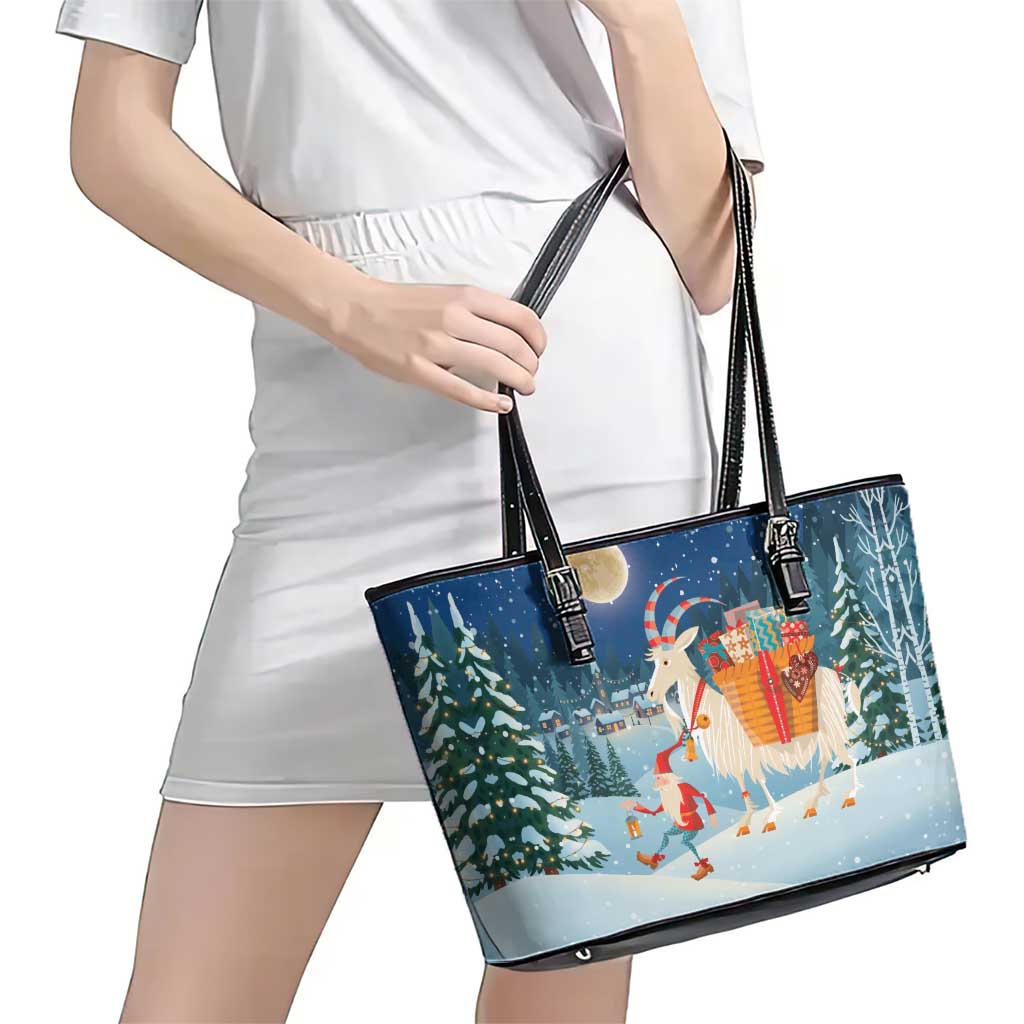 Sweden christmas Leather Tote Bag Scandinavian Tomte and Yule Goat Christmas - Wonder Print Shop