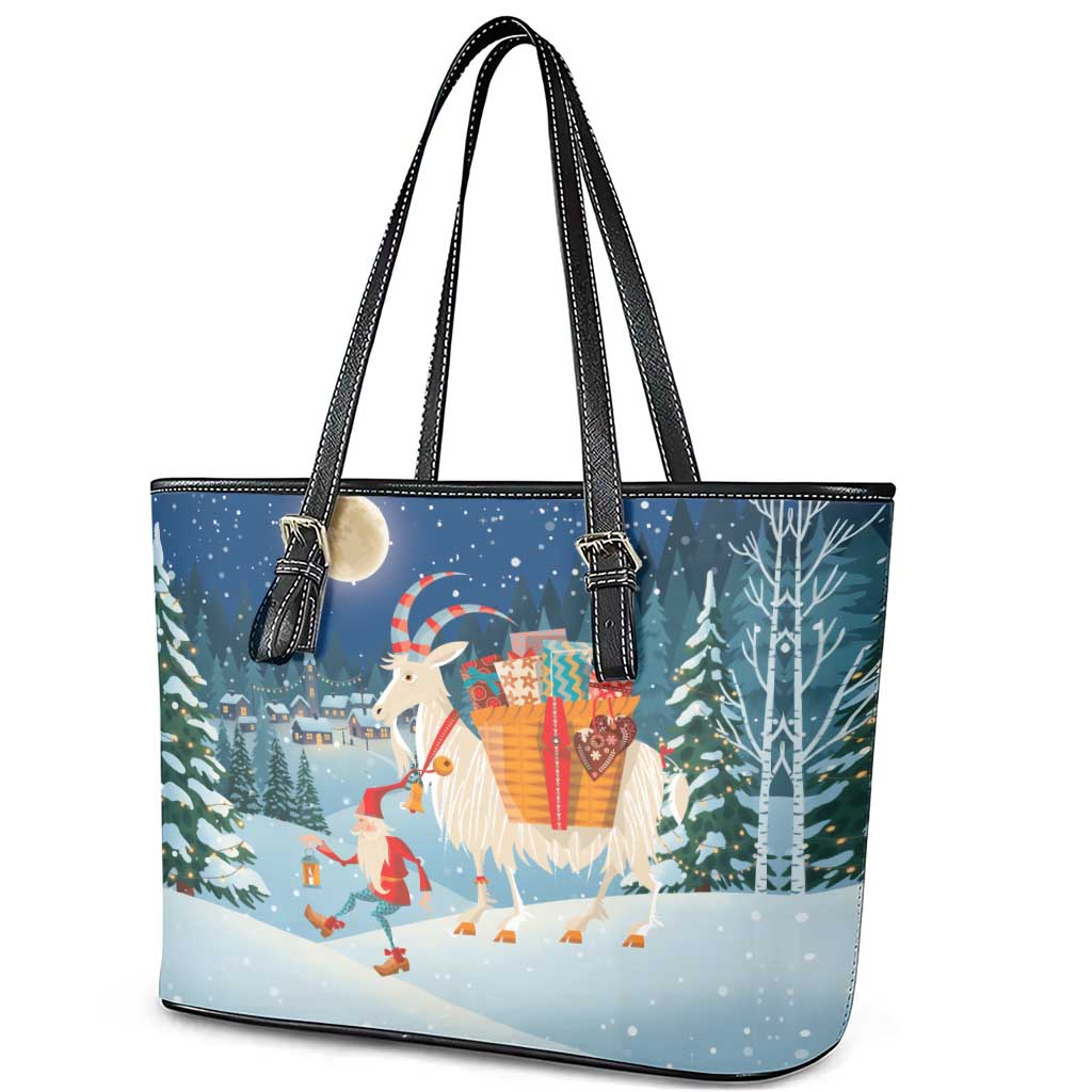 Sweden christmas Leather Tote Bag Scandinavian Tomte and Yule Goat Christmas - Wonder Print Shop