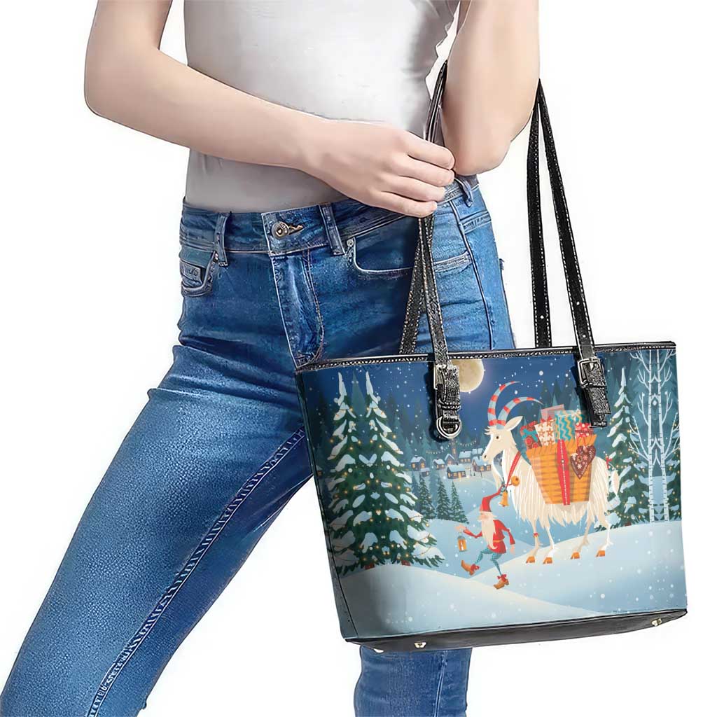 Sweden christmas Leather Tote Bag Scandinavian Tomte and Yule Goat Christmas - Wonder Print Shop