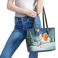 Sweden christmas Leather Tote Bag Scandinavian Tomte and Yule Goat Christmas - Wonder Print Shop