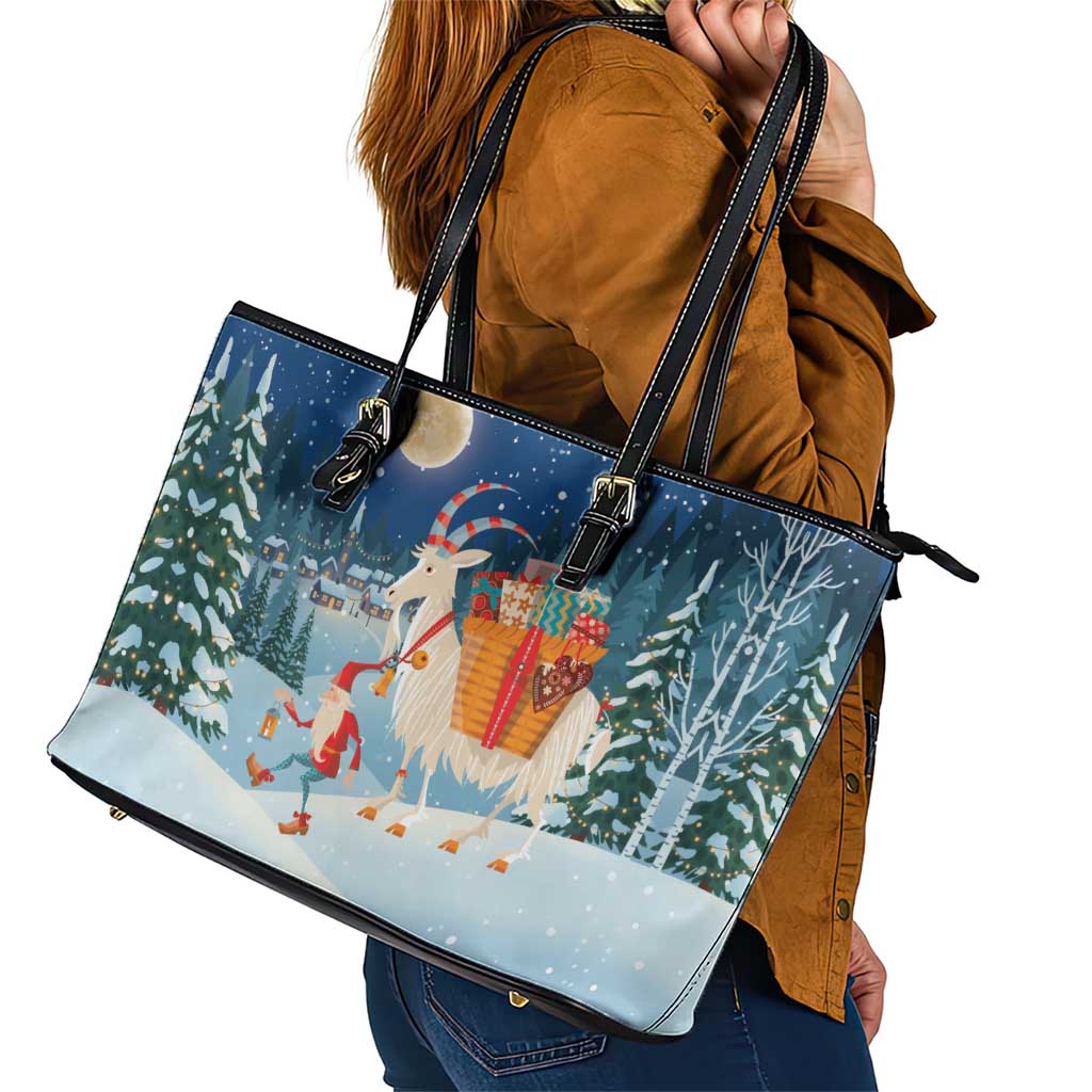 Sweden christmas Leather Tote Bag Scandinavian Tomte and Yule Goat Christmas - Wonder Print Shop