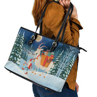 Sweden christmas Leather Tote Bag Scandinavian Tomte and Yule Goat Christmas - Wonder Print Shop