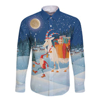Sweden christmas Long Sleeve Button Shirt Scandinavian Tomte and Yule Goat Christmas - Wonder Print Shop