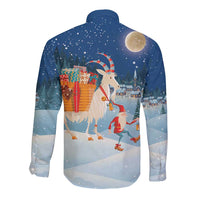 Sweden christmas Long Sleeve Button Shirt Scandinavian Tomte and Yule Goat Christmas - Wonder Print Shop