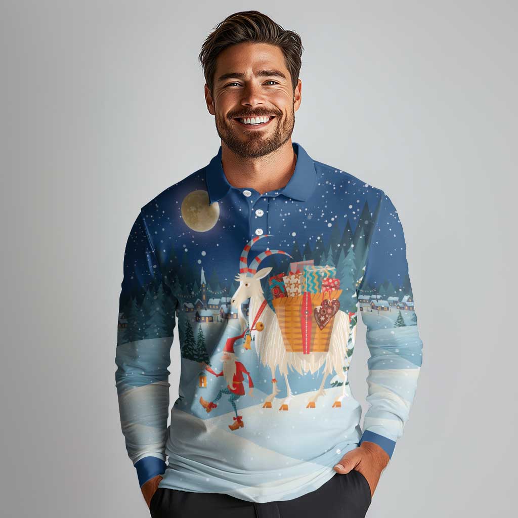 Sweden christmas Long Sleeve Polo Shirt Scandinavian Tomte and Yule Goat Christmas - Wonder Print Shop