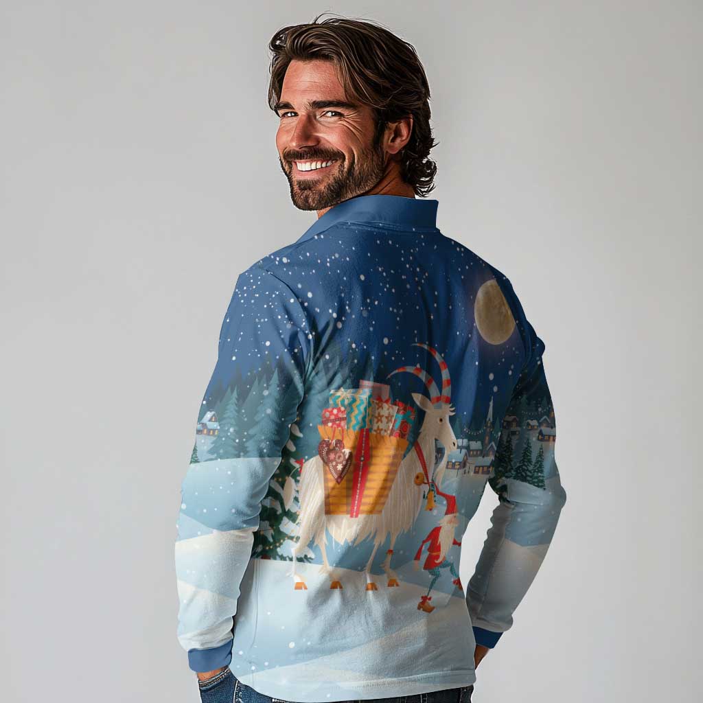Sweden christmas Long Sleeve Polo Shirt Scandinavian Tomte and Yule Goat Christmas - Wonder Print Shop