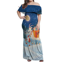 Sweden christmas Off Shoulder Maxi Dress Scandinavian Tomte and Yule Goat Christmas - Wonder Print Shop