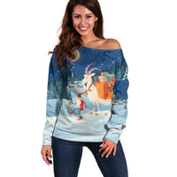 Sweden christmas Off Shoulder Sweater Scandinavian Tomte and Yule Goat Christmas - Wonder Print Shop