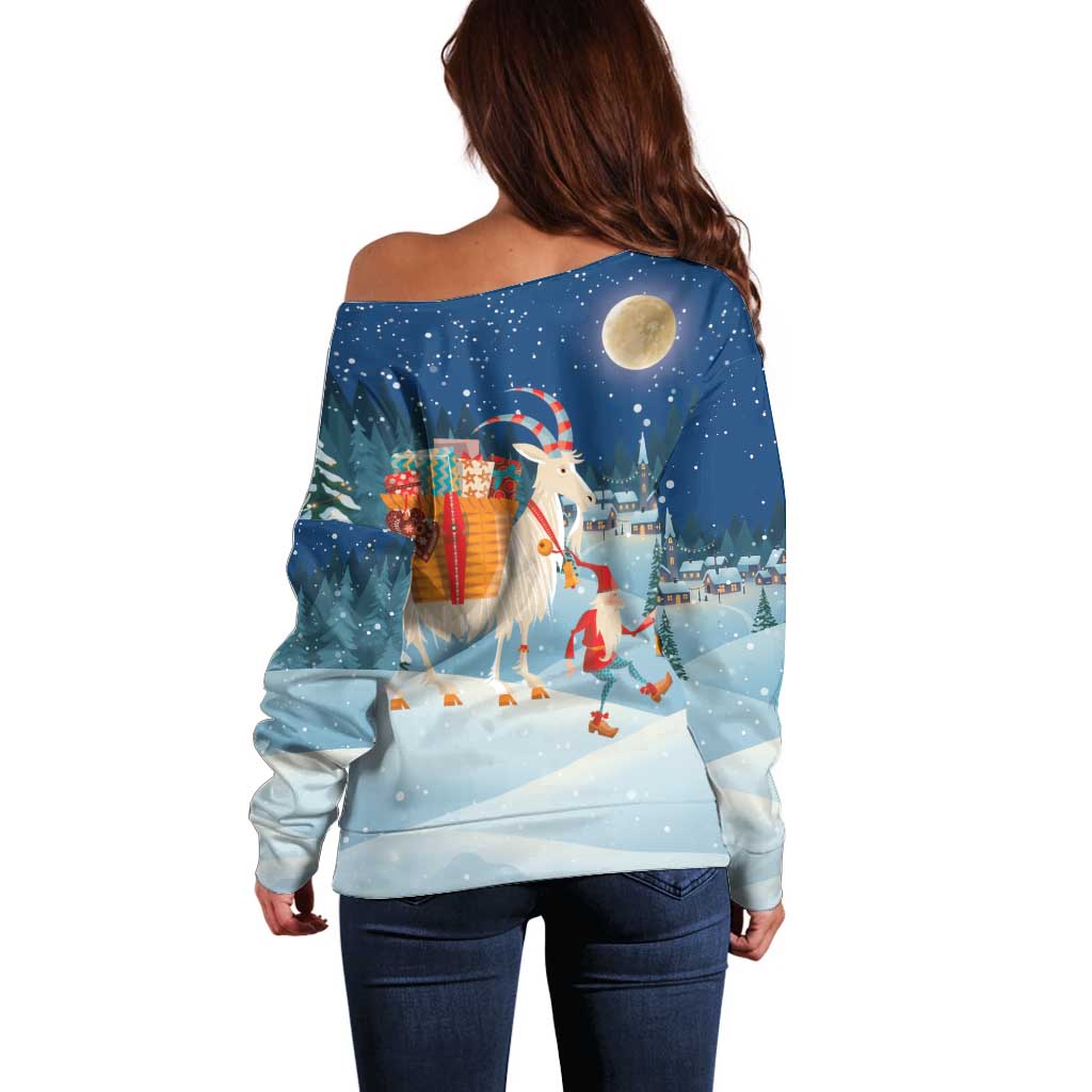 Sweden christmas Off Shoulder Sweater Scandinavian Tomte and Yule Goat Christmas - Wonder Print Shop