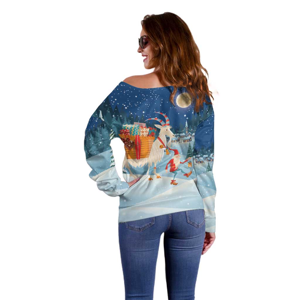 Sweden christmas Off Shoulder Sweater Scandinavian Tomte and Yule Goat Christmas - Wonder Print Shop