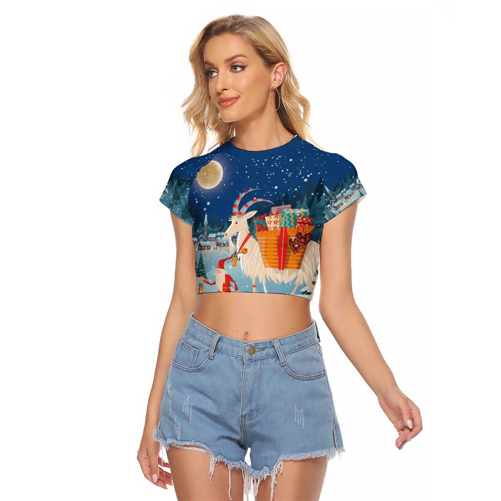 Sweden christmas Raglan Cropped T Shirt Scandinavian Tomte and Yule Goat Christmas - Wonder Print Shop