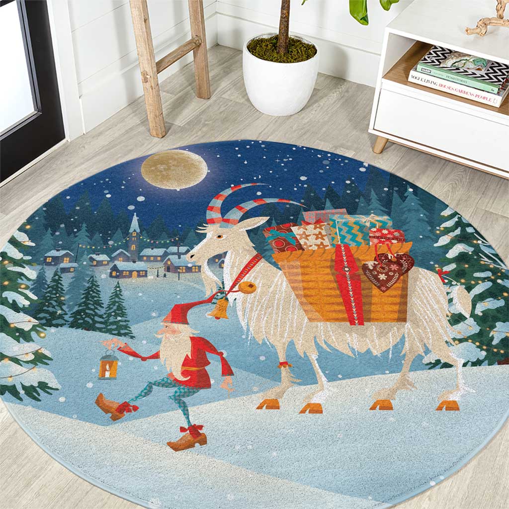 Sweden christmas Round Carpet Scandinavian Tomte and Yule Goat Christmas - Wonder Print Shop