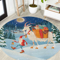 Sweden christmas Round Carpet Scandinavian Tomte and Yule Goat Christmas - Wonder Print Shop
