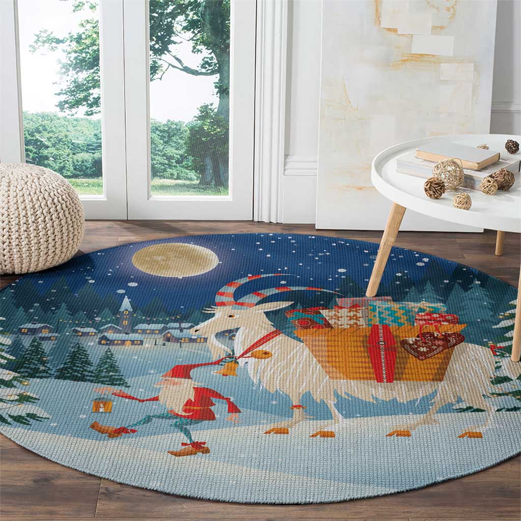 Sweden christmas Round Carpet Scandinavian Tomte and Yule Goat Christmas - Wonder Print Shop