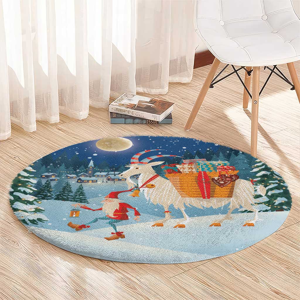 Sweden christmas Round Carpet Scandinavian Tomte and Yule Goat Christmas - Wonder Print Shop