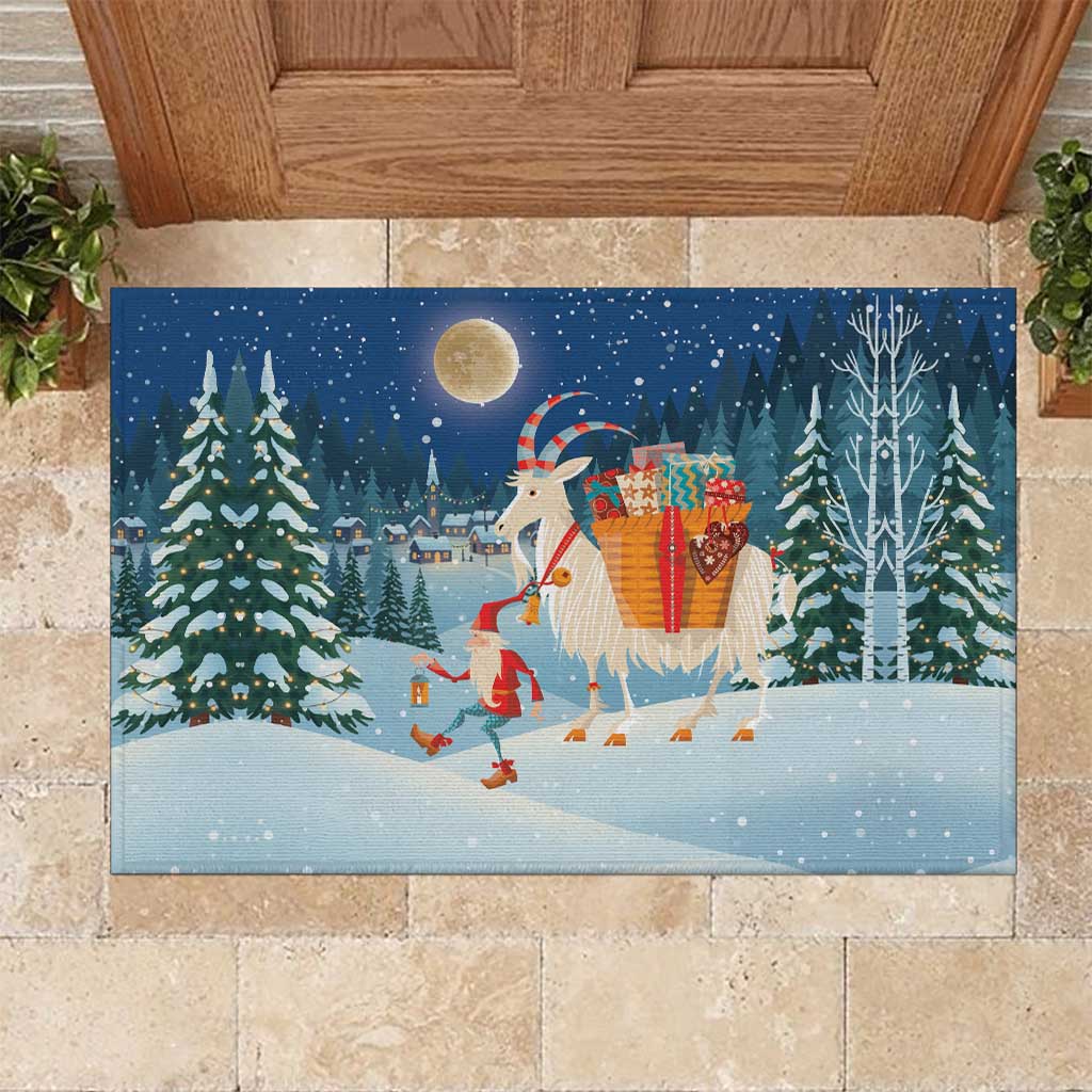 Sweden christmas Rubber Doormat Scandinavian Tomte and Yule Goat Christmas - Wonder Print Shop