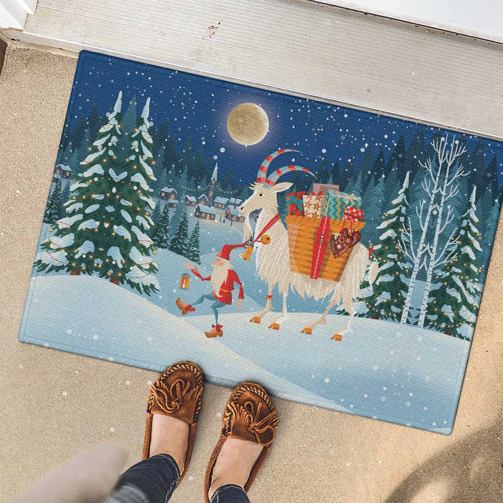 Sweden christmas Rubber Doormat Scandinavian Tomte and Yule Goat Christmas - Wonder Print Shop