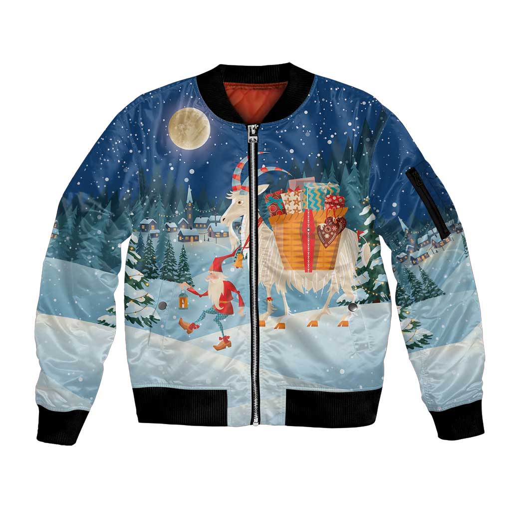 Sweden christmas Sleeve Zip Bomber Jacket Scandinavian Tomte and Yule Goat Christmas - Wonder Print Shop
