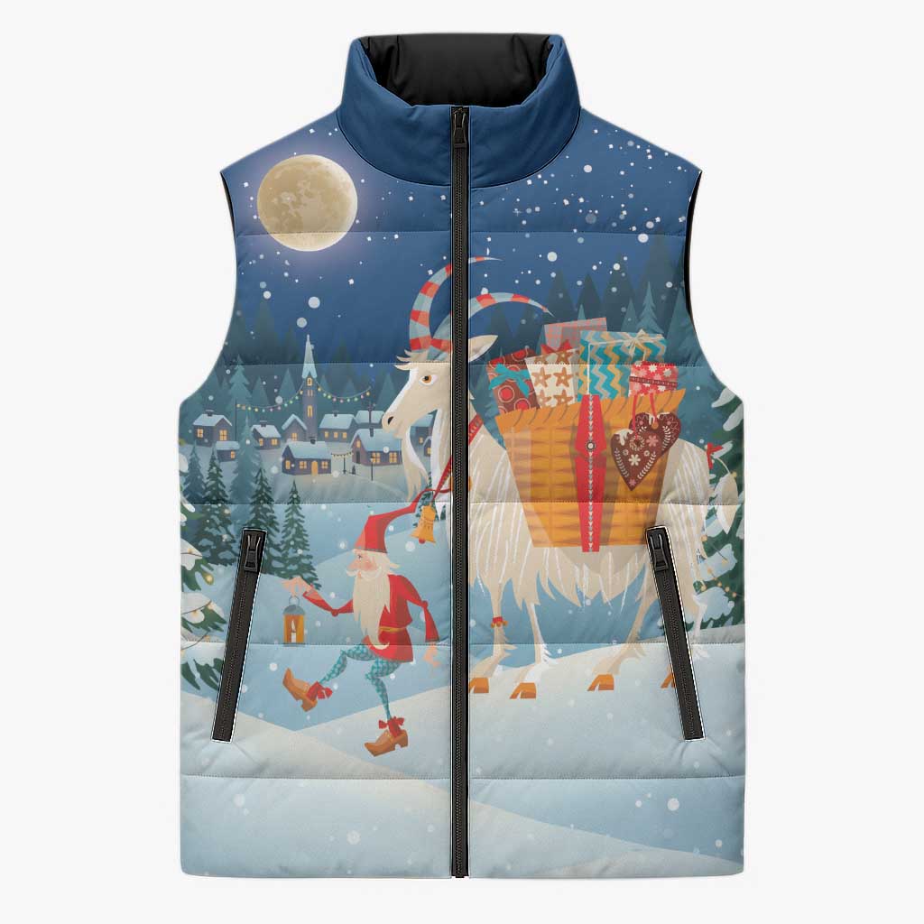 Sweden christmas Sleeveless Puffer Jacket Scandinavian Tomte and Yule Goat Christmas - Wonder Print Shop