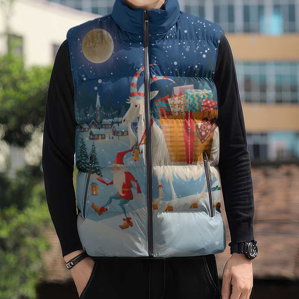 Sweden christmas Sleeveless Puffer Jacket Scandinavian Tomte and Yule Goat Christmas - Wonder Print Shop