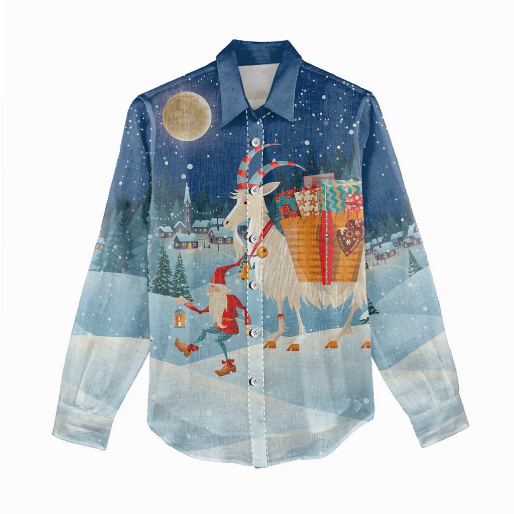 Sweden christmas Women Casual Shirt Scandinavian Tomte and Yule Goat Christmas - Wonder Print Shop