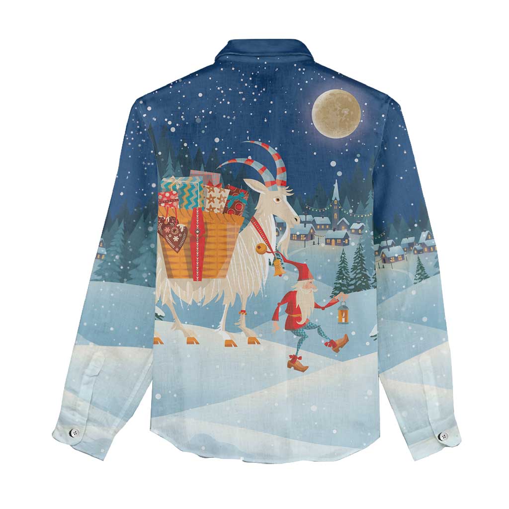 Sweden christmas Women Casual Shirt Scandinavian Tomte and Yule Goat Christmas - Wonder Print Shop