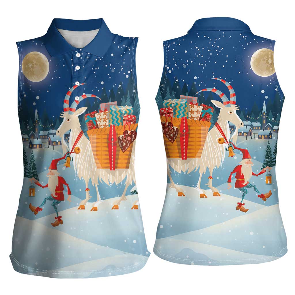 Sweden christmas Women Sleeveless Polo Shirt Scandinavian Tomte and Yule Goat Christmas - Wonder Print Shop