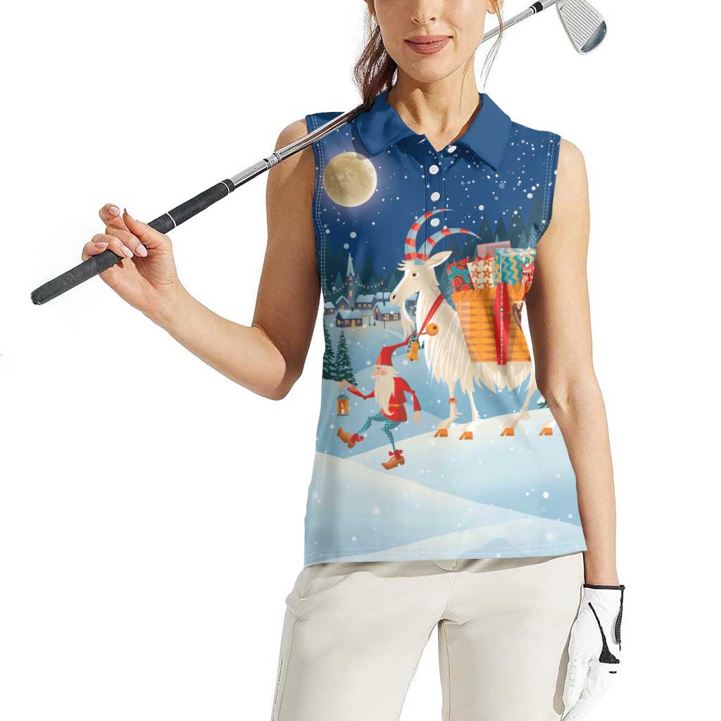 Sweden christmas Women Sleeveless Polo Shirt Scandinavian Tomte and Yule Goat Christmas - Wonder Print Shop