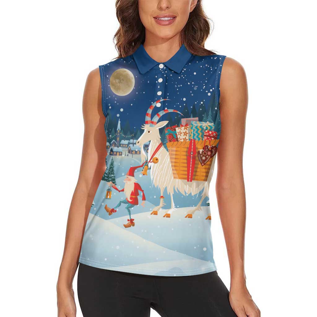 Sweden christmas Women Sleeveless Polo Shirt Scandinavian Tomte and Yule Goat Christmas - Wonder Print Shop