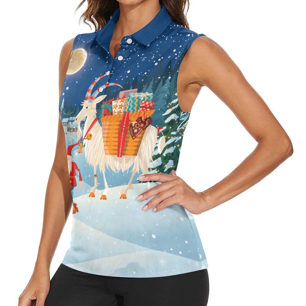 Sweden christmas Women Sleeveless Polo Shirt Scandinavian Tomte and Yule Goat Christmas - Wonder Print Shop
