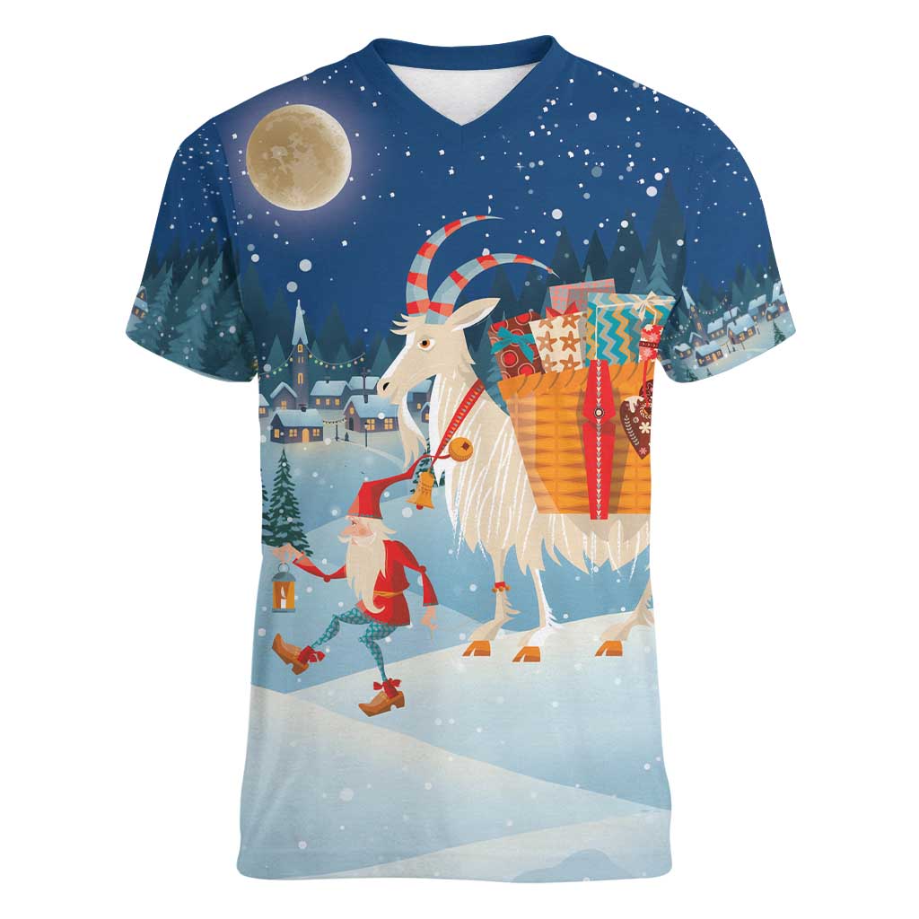 Sweden christmas Women V-Neck T-Shirt Scandinavian Tomte and Yule Goat Christmas - Wonder Print Shop