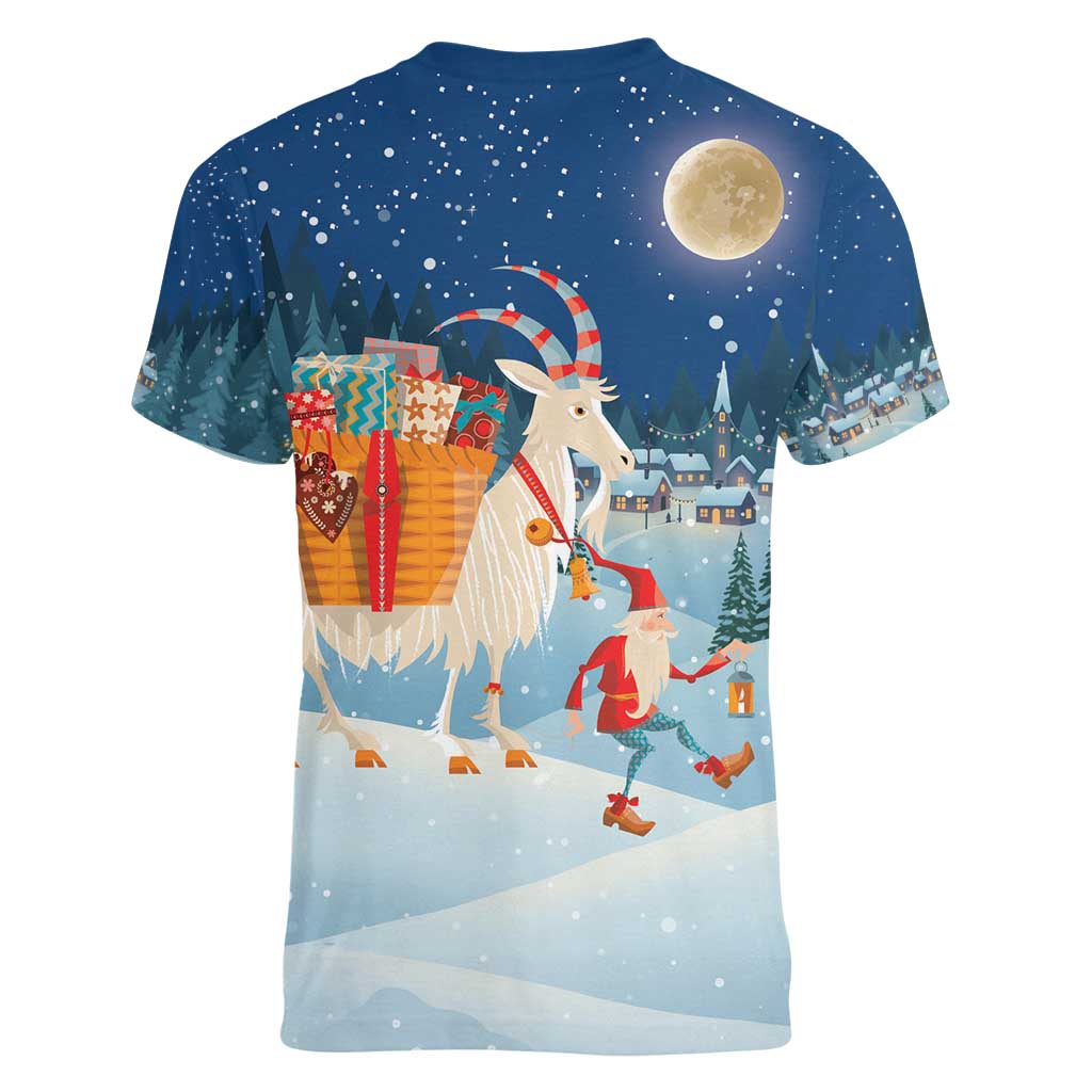 Sweden christmas Women V-Neck T-Shirt Scandinavian Tomte and Yule Goat Christmas - Wonder Print Shop