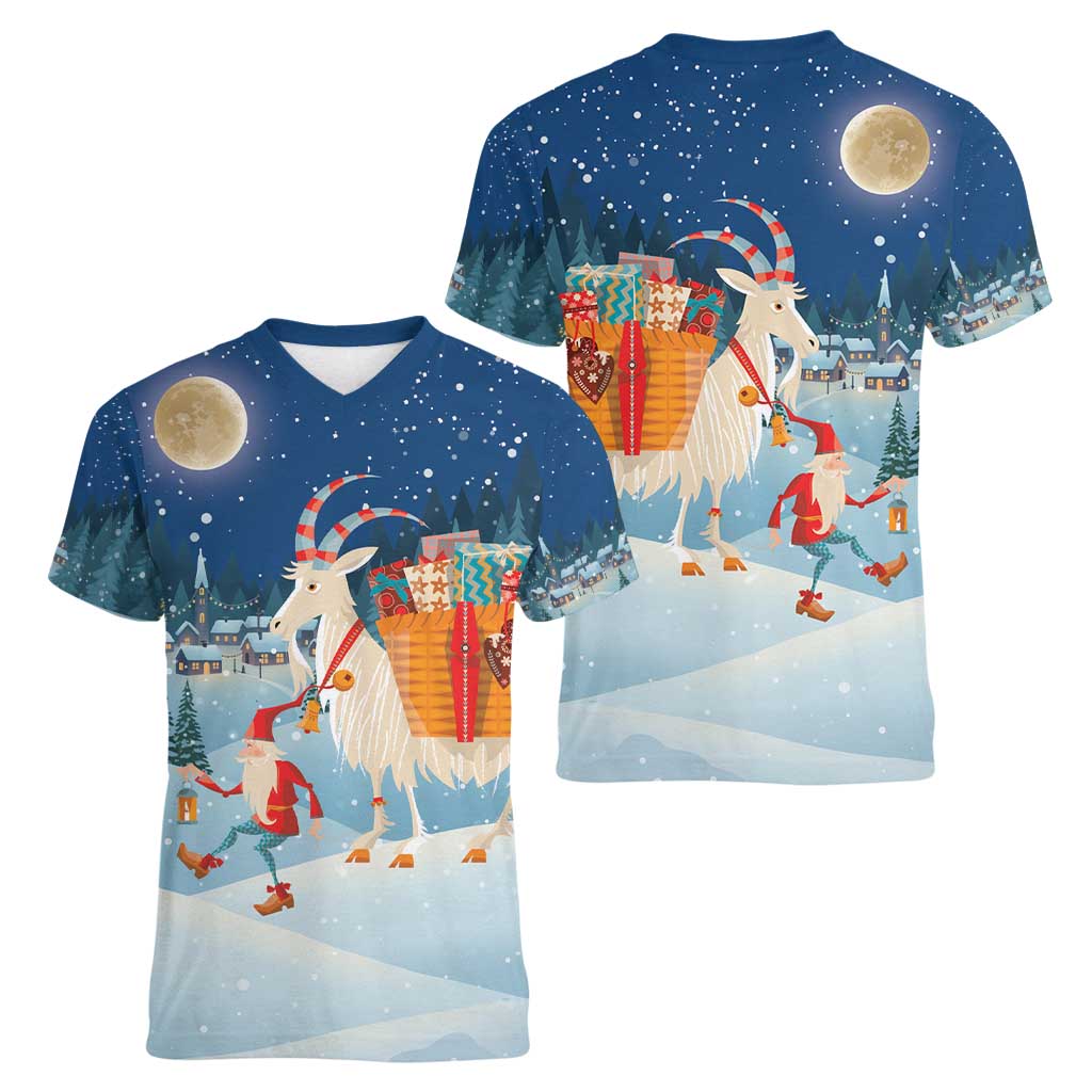 Sweden christmas Women V-Neck T-Shirt Scandinavian Tomte and Yule Goat Christmas - Wonder Print Shop