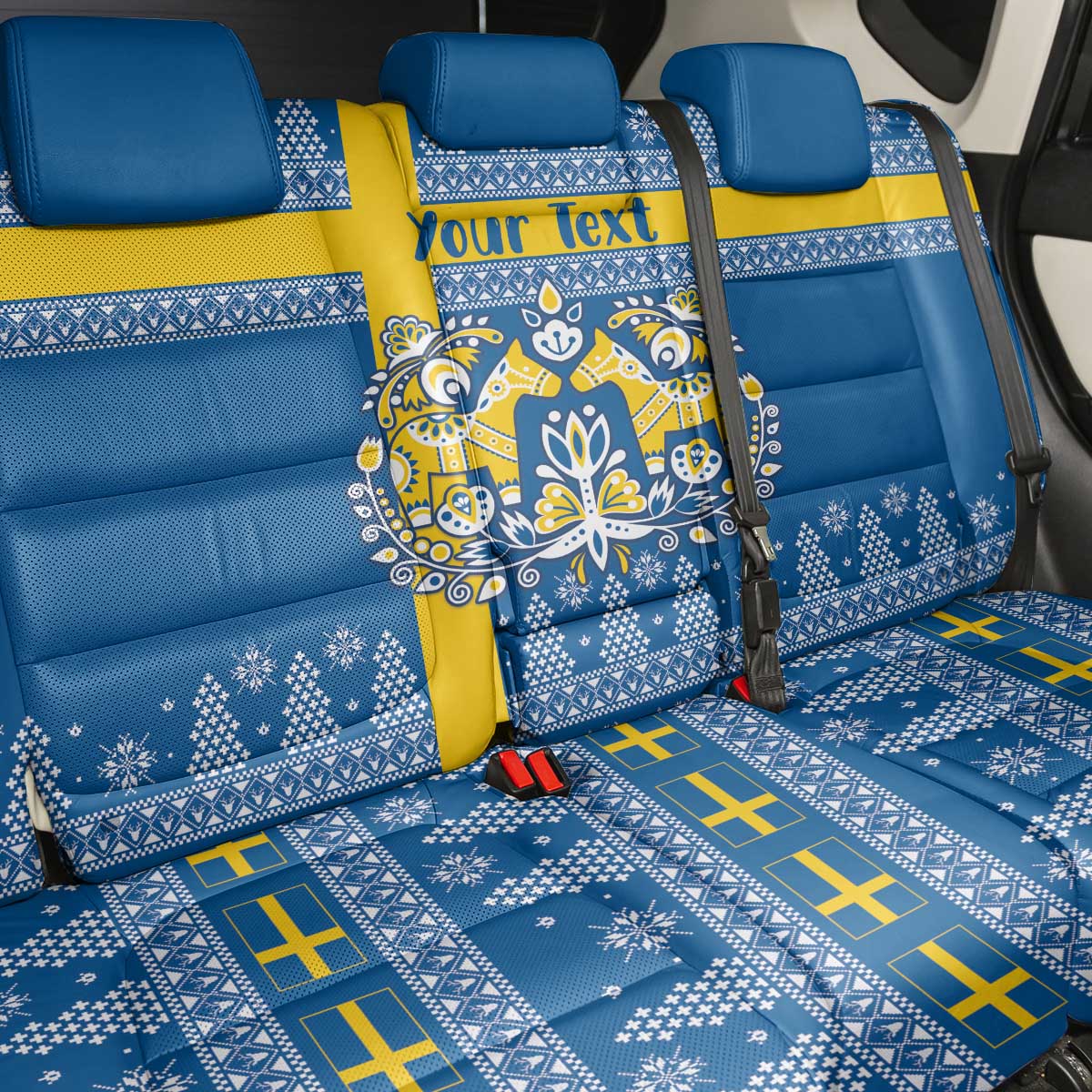 Sweden Christmas Personalized Back Car Seat Cover Dala Horse God Jul - Wonder Print Shop
