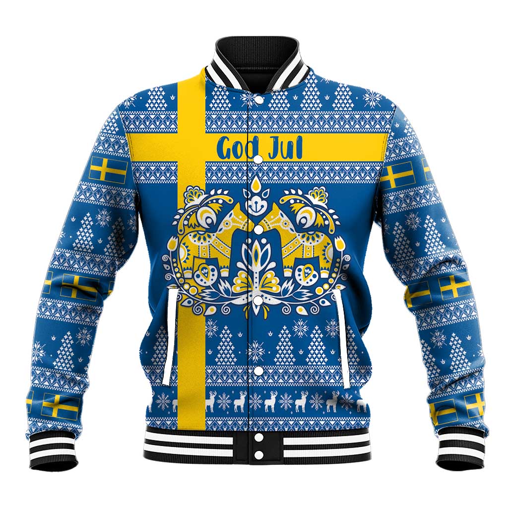 Sweden Christmas Personalized Baseball Jacket Dala Horse God Jul - Wonder Print Shop