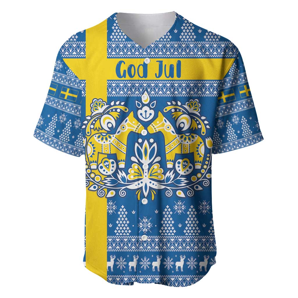 Sweden Christmas Personalized Baseball Jersey Dala Horse God Jul - Wonder Print Shop