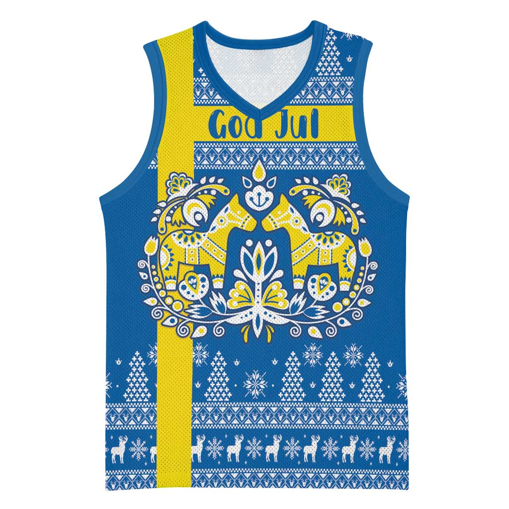 Sweden Christmas Personalized Basketball Jersey Dala Horse God Jul - Wonder Print Shop