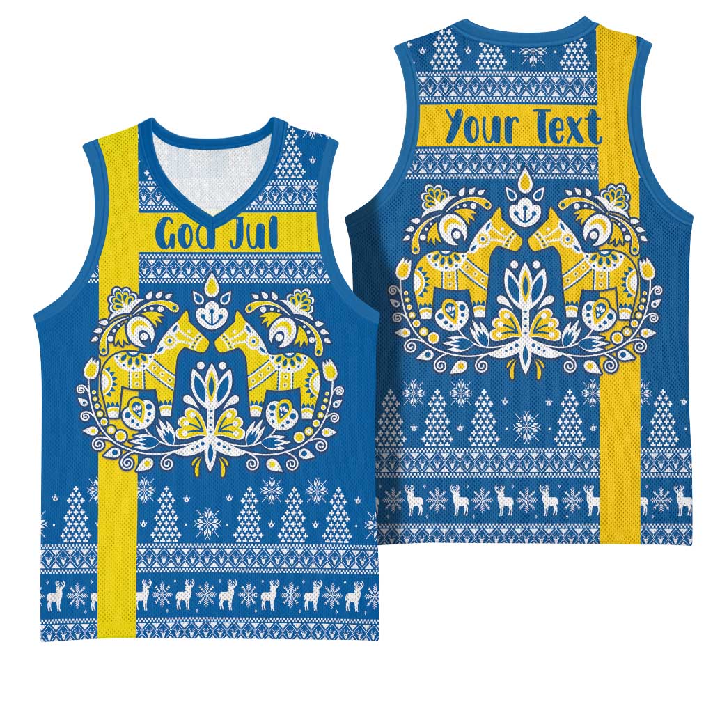 Sweden Christmas Personalized Basketball Jersey Dala Horse God Jul - Wonder Print Shop