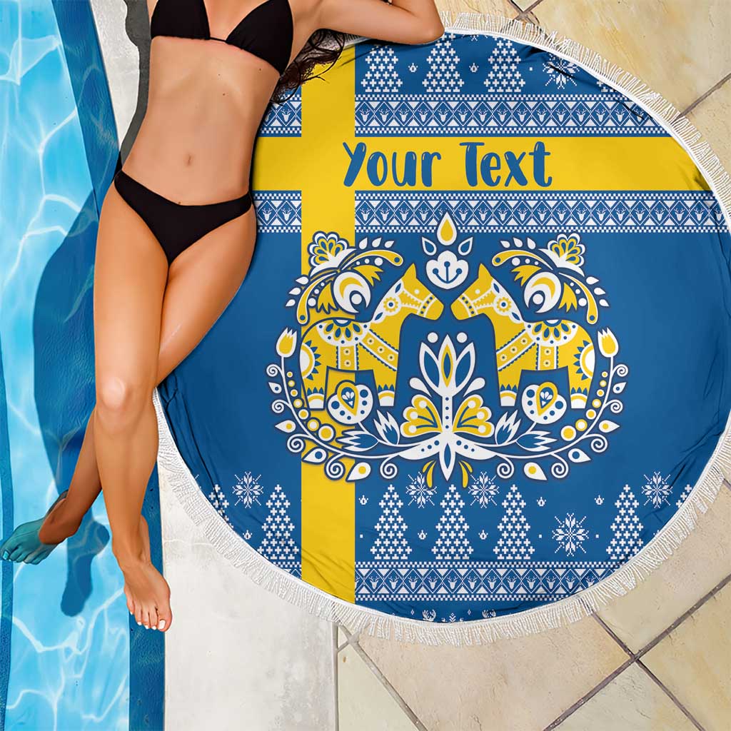 Sweden Christmas Personalized Beach Blanket Dala Horse God Jul - Wonder Print Shop