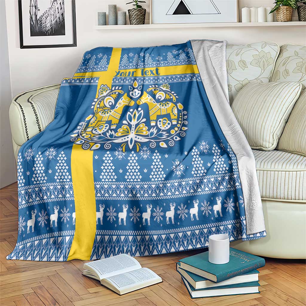 Sweden Christmas Personalized Blanket Dala Horse God Jul - Wonder Print Shop