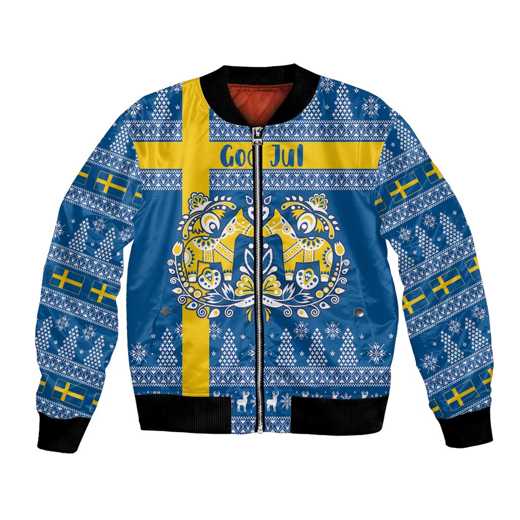Sweden Christmas Personalized Bomber Jacket Dala Horse God Jul - Wonder Print Shop