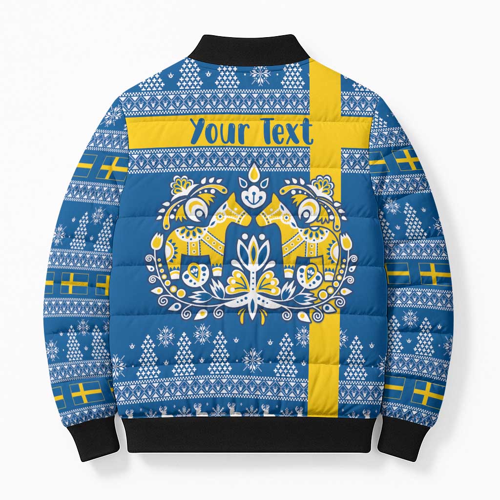 Sweden Christmas Personalized Bomber Puffer Jacket Dala Horse God Jul - Wonder Print Shop