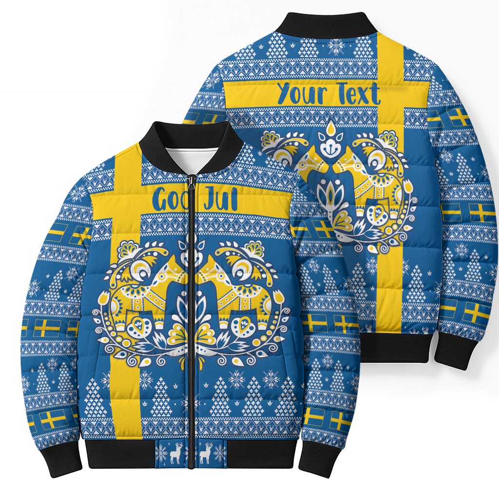 Sweden Christmas Personalized Bomber Puffer Jacket Dala Horse God Jul - Wonder Print Shop
